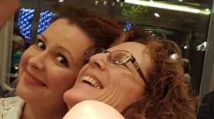 Cruise buddy Deb hams it up with the talent