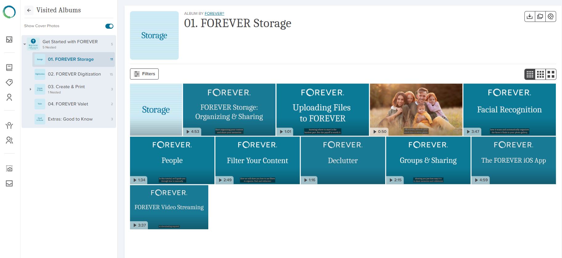 A Screenshot of the Storage Album in FOREVER's Website